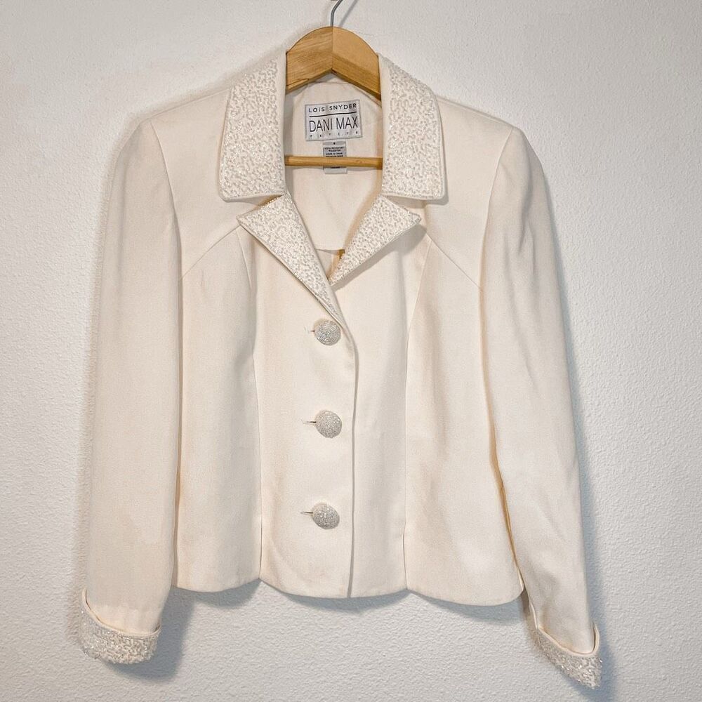 Vintage White Beaded Wedding‎ Blazer Jacket by Lois Snyder for Dani Max Size 6P